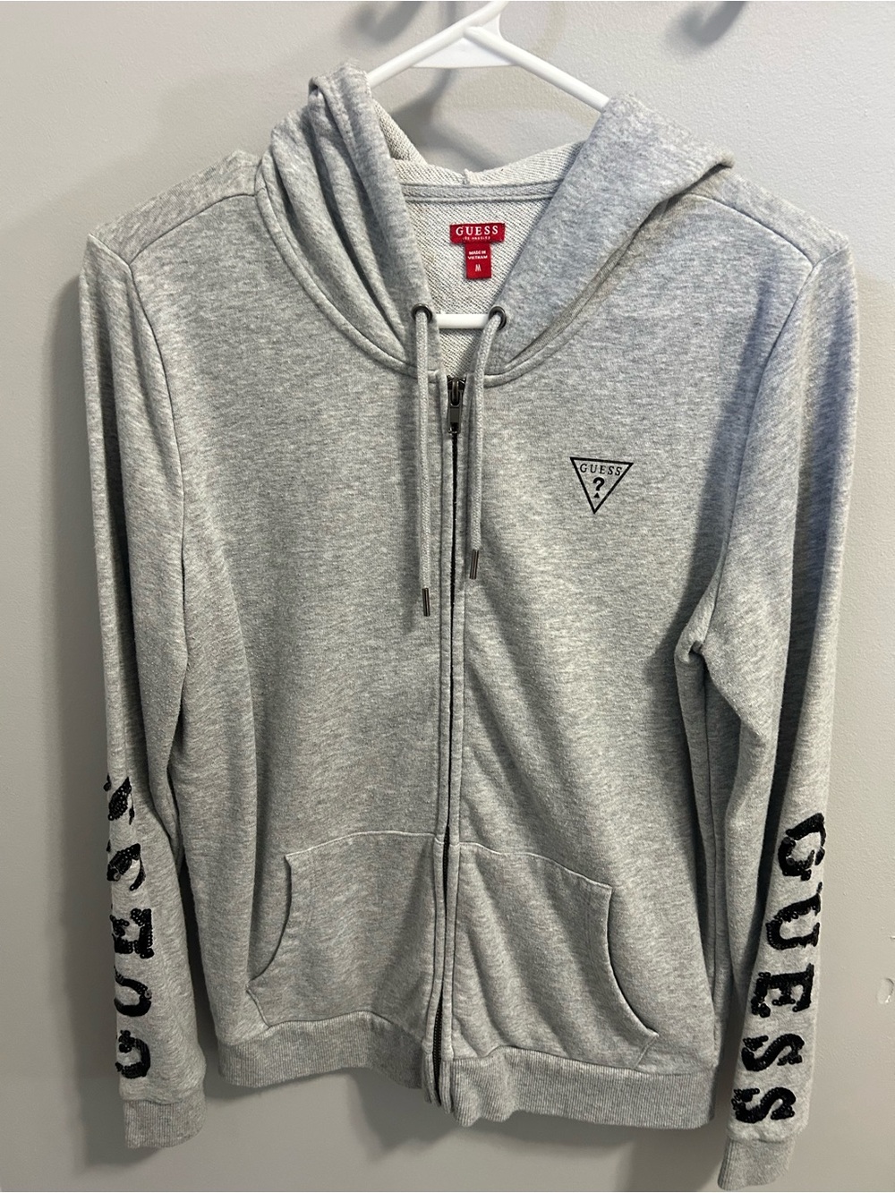 Guess Gray Full-Zip Hoodie with Red Logo Tag